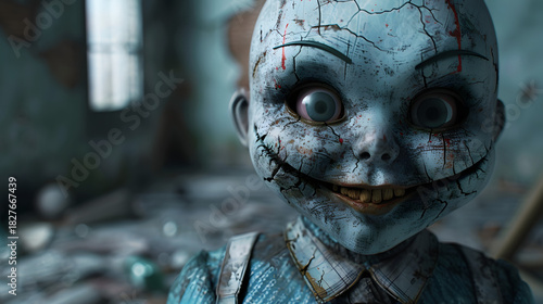 Fototapeta Naklejka Na Ścianę i Meble -  3d game character creepy haunted doll cracked