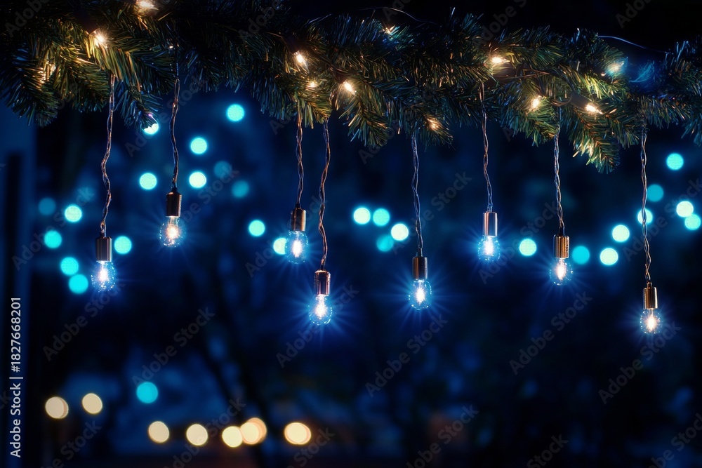 Obraz premium Elegant Christmas Decorations with Bokeh Lights Creating a Festive Winter Wonderland Atmosphere