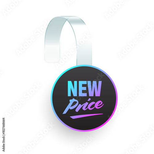 Colorful neon supermarket promotional wobbler. Realistic wobbler template for shelf advertising. Sale or discount label with ad text. Special offer price tag. Vector illustration