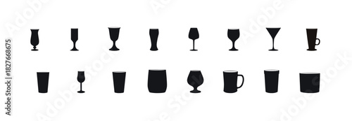 Wine glass and bottles editable stroke outline icons set isolated on white background flat vector illustration. Pixel perfect. vector illustration.