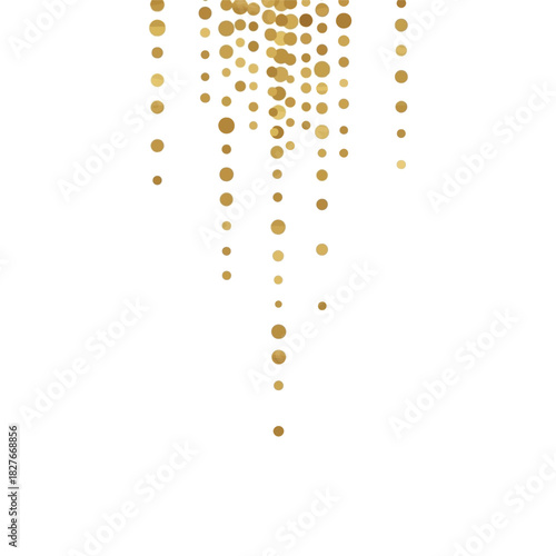 Golden confetti dots falling in vertical lines on a clean white background, creating a festive and elegant abstract design.
