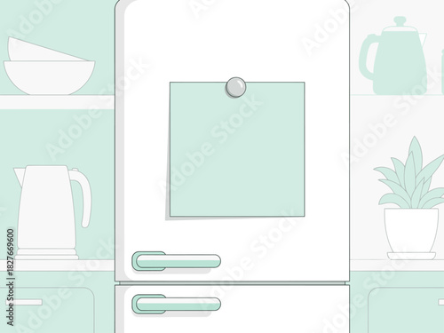 A charming refrigerator with recipe magnets. Soft pastel colors and a cozy kitchen setting evoke feelings of warmth and home. Ideal for food, lifestyle, and kitchen themes.