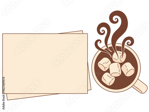 Cozy winter scene featuring steaming mug of hot chocolate with marshmallows Warm tones and a handwritten greeting create a festive and inviting design Perfect for holiday cards and social media