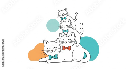 Adorable family of cats with cute bowties, purrfect for your next project bringing joy and fun, delightful animal illustration for kids and adults alike