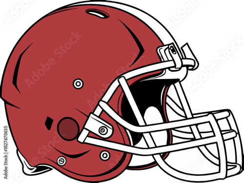 Red football helmet with sleek design and glossy finish, isolated with no background for sports advertising, branding, and marketing.