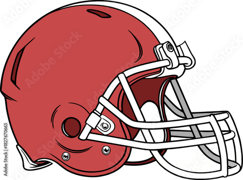 Sleek red football helmet with polished shine, isolated with no background for creative graphics, team branding, and advertising.