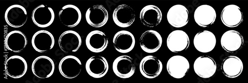 Grunge circles, brush strokes, lines, ink smudges, hand-drawn scribble shapes. Handmade sketchy marks, acrylic stains, charcoal streaks. Paint textures, dry brush effect. Vector illustration