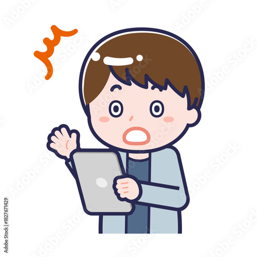 タブレットを使う「私服の大人」の男性