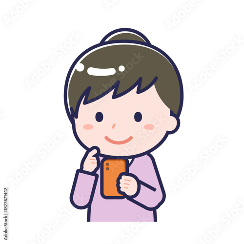 スマートフォンを使う「私服の大人」の女性