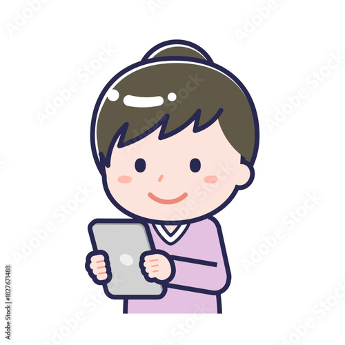 タブレットを使う「私服の大人」の女性