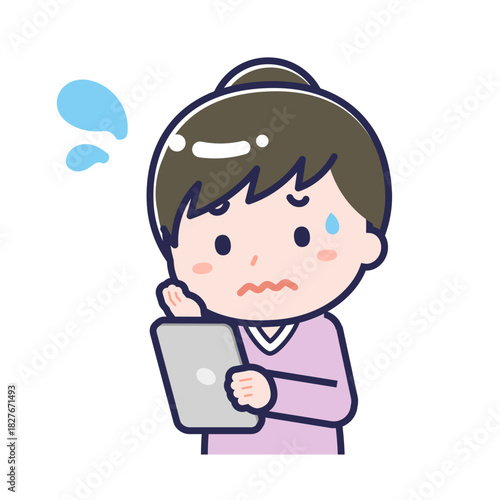 タブレットを使う「私服の大人」の女性