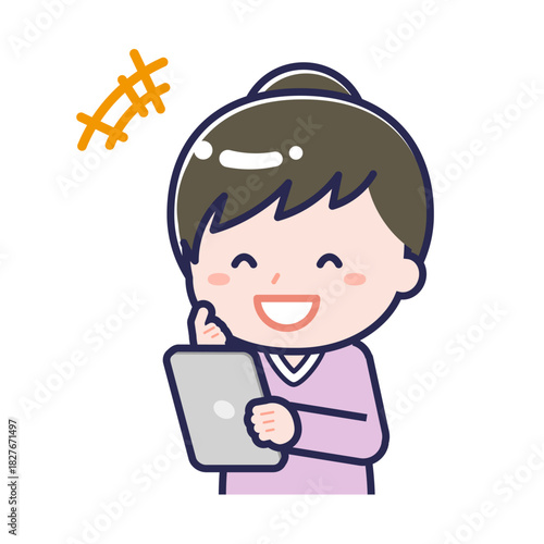 タブレットを使う「私服の大人」の女性