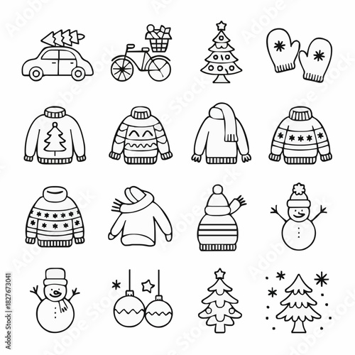 Cozy Christmas and Winter Line Art Icons Collection - Holiday Clipart Bundle