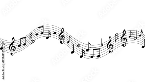 Wavy musical notes staff border design element for concert invitations and music backgrounds isolated PNG with Transparent Background