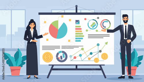 Business presentation with data visualization a team presenting charts and graphs