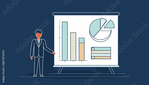 Professional business presentation outlining data analysis and financial growth with charts and graphs