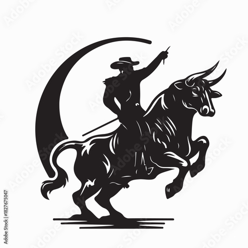 Silhouette of Matador on Bull Vector Art on white background