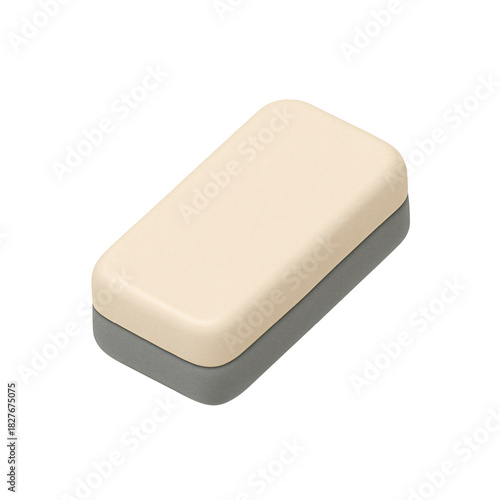 Minimalist beige and grey rectangular 3D object with rounded corners on a white background. minimalist, 3d render, rectangular, beige, grey