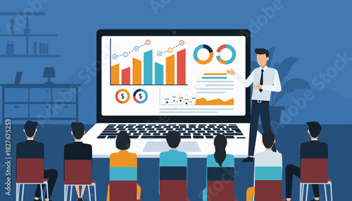 Professional Business Presentation Illustrating Data Insights and Strategic Planning to an Engaged Audience for Growth