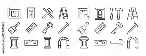 Black and white construction and architecture tools icons