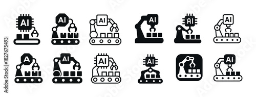 Ai integration icons: robotics and automation symbol set