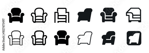 Black and white armchair silhouettes in various styles and designs