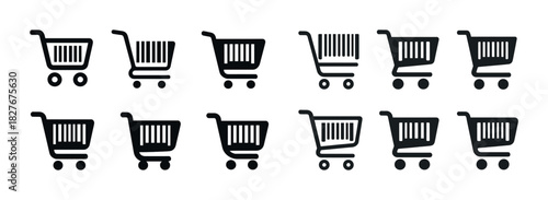 Collection of shopping cart icons in various styles