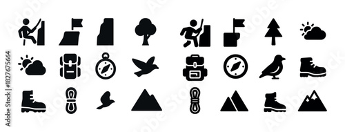 Set of hiking and outdoor adventure icons
