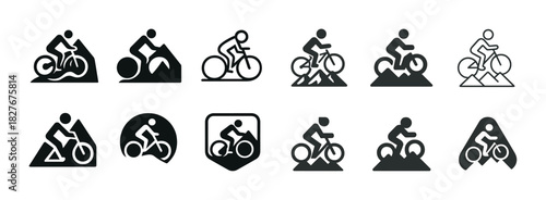 Cycling icon set: various styles in black and white