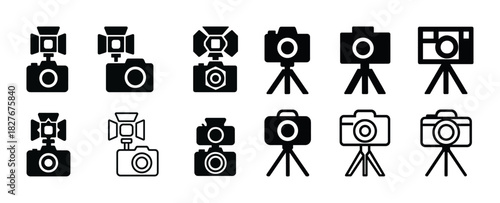 Variety of camera icon designs featuring different styles and perspectives