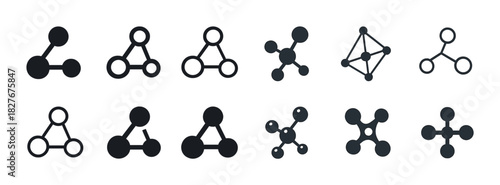 Collection of abstract molecule icons and network symbols