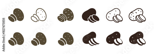 Variety of potato and mushroom icons in different styles
