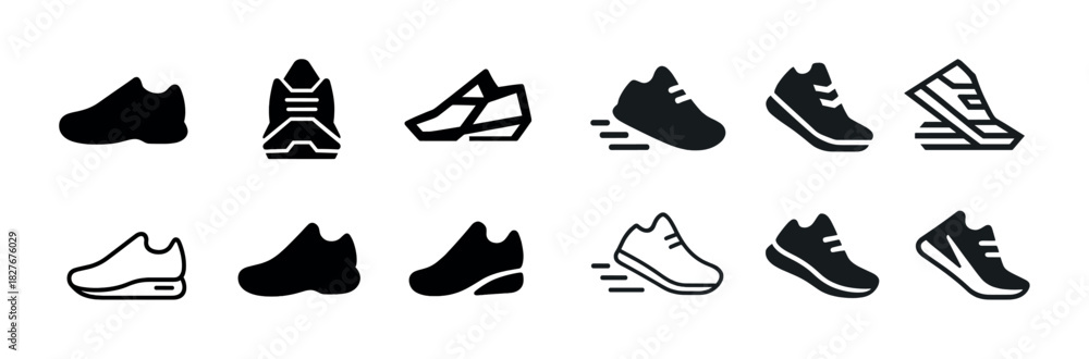 Fototapeta premium Set of various sneaker icons in outline and solid styles