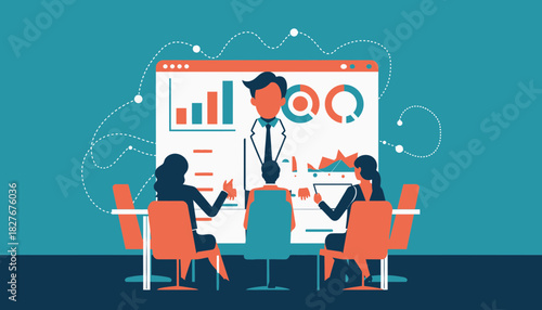 Business presentation of data analysis and strategic planning with charts and graphs