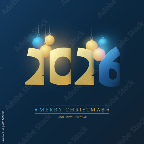 Happy Holidays, Best Wishes - Simple Dark, Golden and Blue Colored New Year Card, Cover or Background Design Template With Christmas Balls - 2026