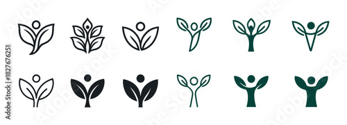 Abstract human and leaf symbols: nature and growth icons set