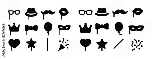 Set of party props and accessories silhouettes for celebrations and events
