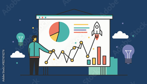 Strategic Business Presentation Displaying Market Analysis, Financial Growth, and Startup Success with Charts