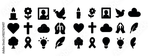 Icon set featuring symbols of remembrance, peace, and nature