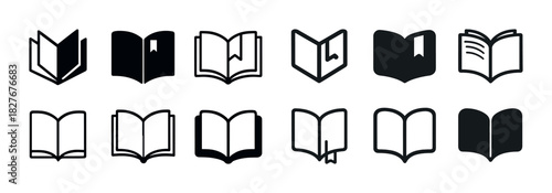 Collection of open book icons in various styles