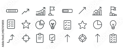 Set of minimalist business and analytics icons in linear style