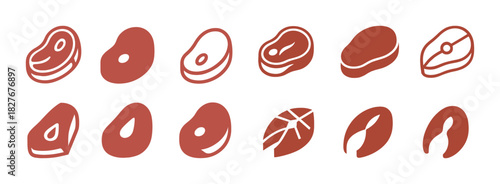 Assorted meat icon collection: steak, filet, chop, cutlet, roast designs