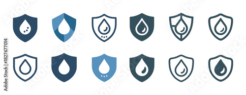 Set of water drop shields in various geometric designs for protection
