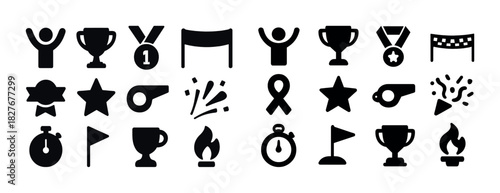 Simple black silhouette sports icons and symbols collection