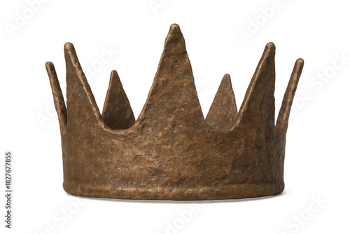 Ornate antique bronze crown symbolizing royalty, power, and authority on a transparent background