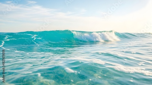 Fototapeta Naklejka Na Ścianę i Meble -  Ocean wave breaking turquoise water sunlight horizon abstract nature scene