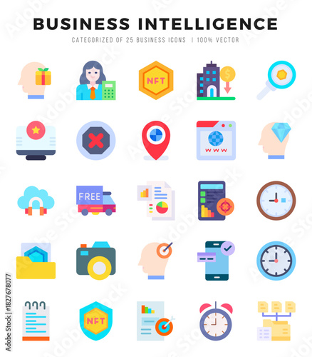 Business Intelligence Icons Pack. Flat icons set. Flat icon collection set. Simple vector icons.