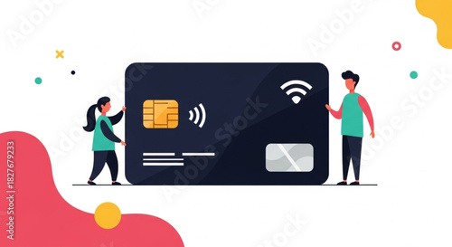 Effortless payments concept with modern contactless credit card and playful design, empowering financial technology decisions for consumers and businesses