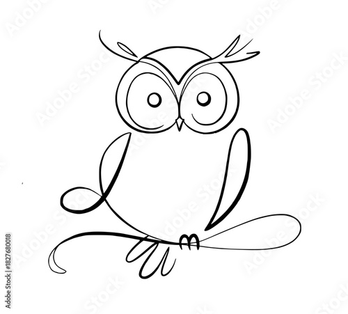 Elegant line art owl perched, vector drawing for logo design, wildlife illustration