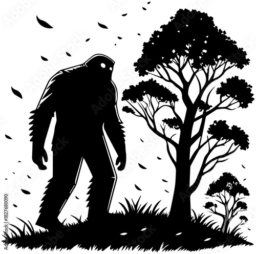 Mythical Creature Standing in Forest Silhouette – Vector Illustration